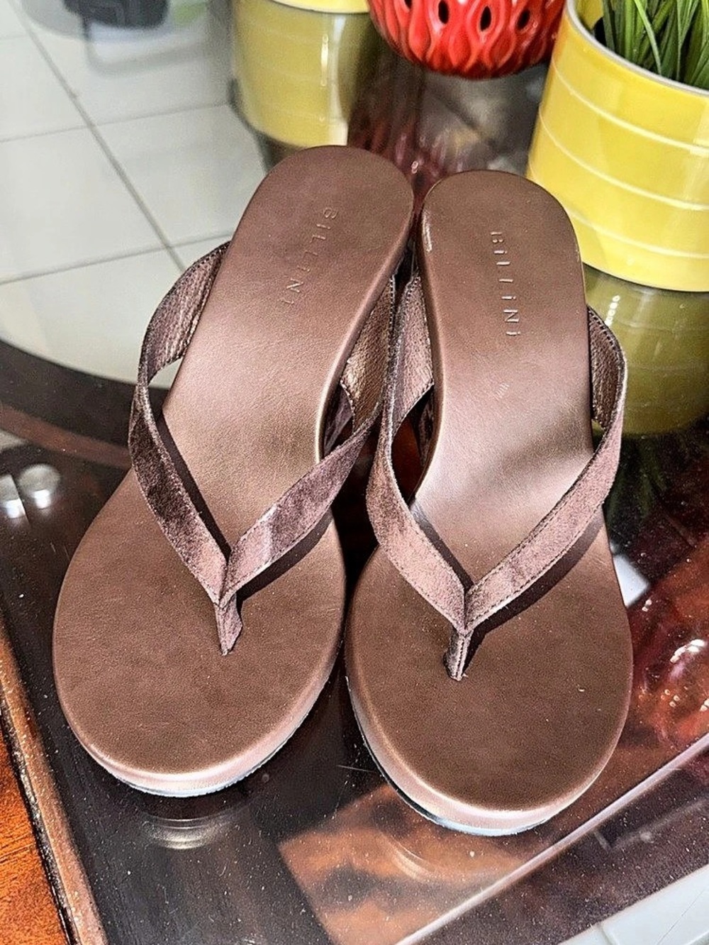 Bellini Brown Wedge Flip Flop Sandals